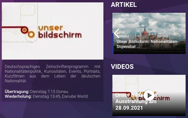 Unser Bildschirm, die ungarndeutsche Fernsehsendung Unser Bildschirm, die ungarndeutsche Fernsehsendung